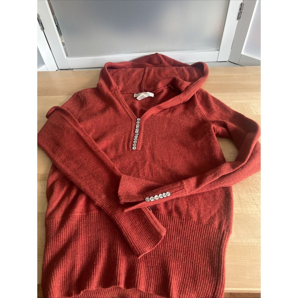 Sarah Spencer Hooded 100% Italian Merino Wool Sweater S Rust